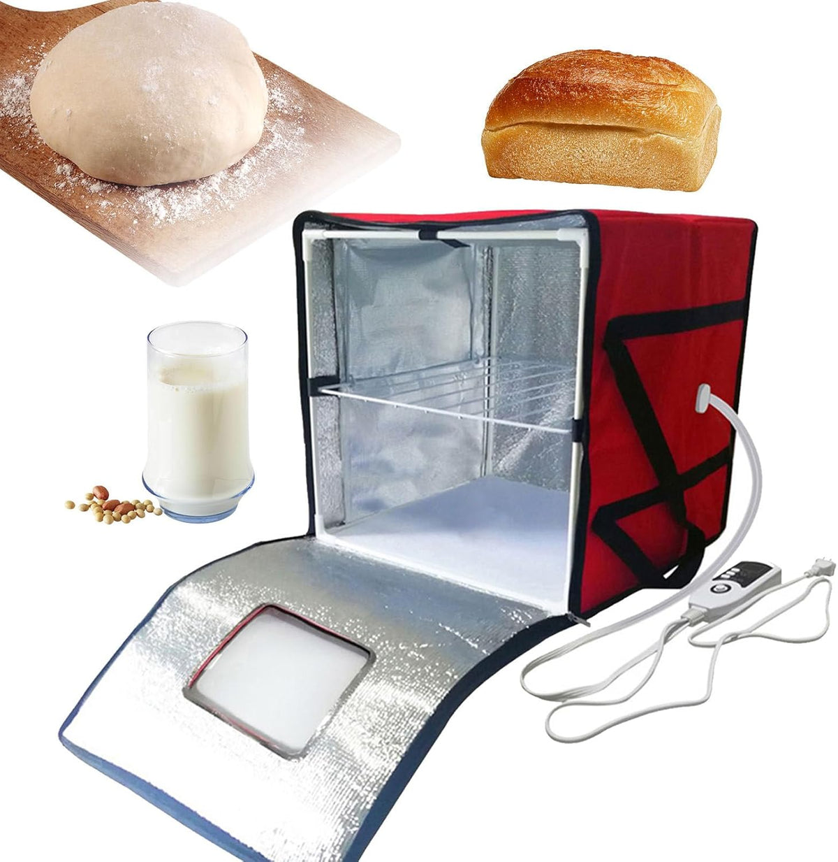 Machines à pain pealiritansemen – Rouge/Argent | Machine De Fermentation De Levain Avec Étagère Interne, Boîte De Fermentation De Pâte À Pizza