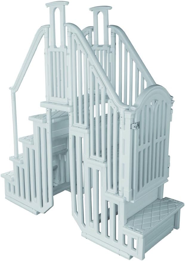 Échelles de piscine Habitat et Jardin – Blanc | Escalier Double pour Piscine Bruno avec Porte de sécurité pour Enfant