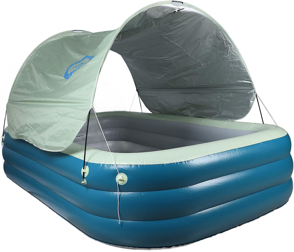 Piscines et bassins pour enfants Baxnore – 2.6 m | PVC, Bleu/Vert/Gris – Piscine Gonflable avec auvent | Jardin Familial extérieur