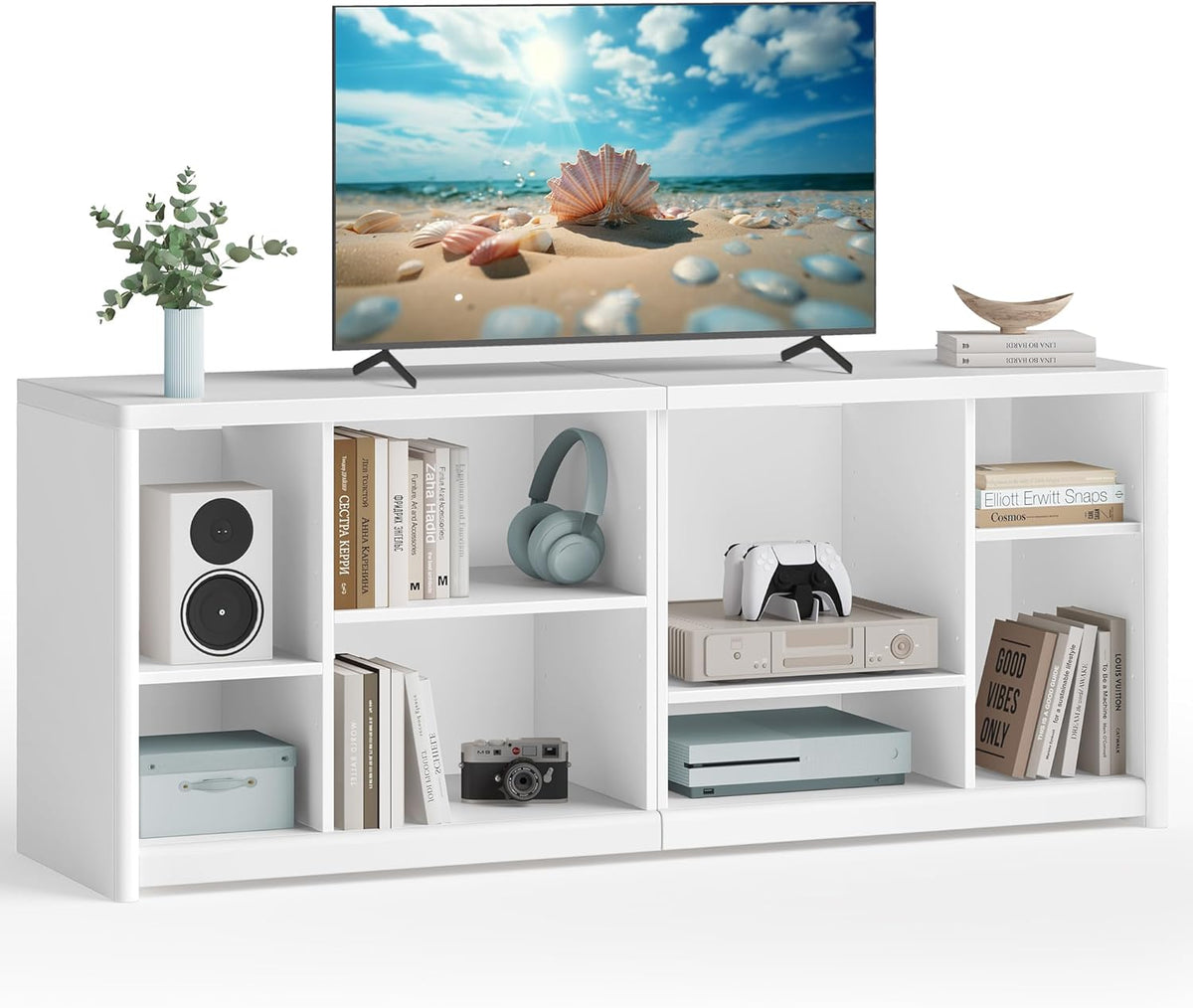 meuble TV VASAGLE | 65 pouces, Blanc – pour téléviseurs jusqu'à | étagères de rangement, table console TV – facile à assembler