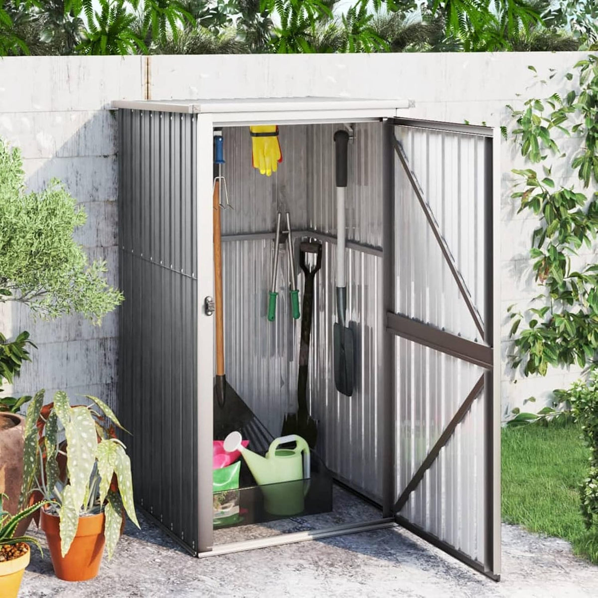 Abris de jardin ZEYUAN | 88x89x161 cm, acier galvanisé – métal | plastique, gris – Abri à Outils de Jardin Acier galvanisé