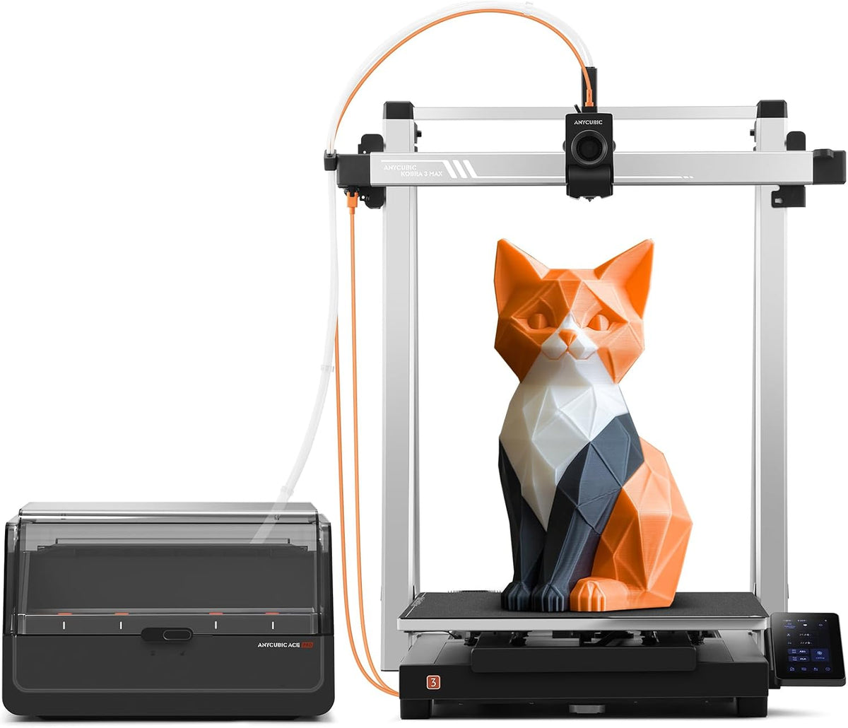 ANYCUBIC Imprimantes 3D, 600 mm – 500 mm | Argent/Orange/Noir, Kobra 3 Max Combo Imprimante 3D Multicolore – s Impression Haute Vitesse
