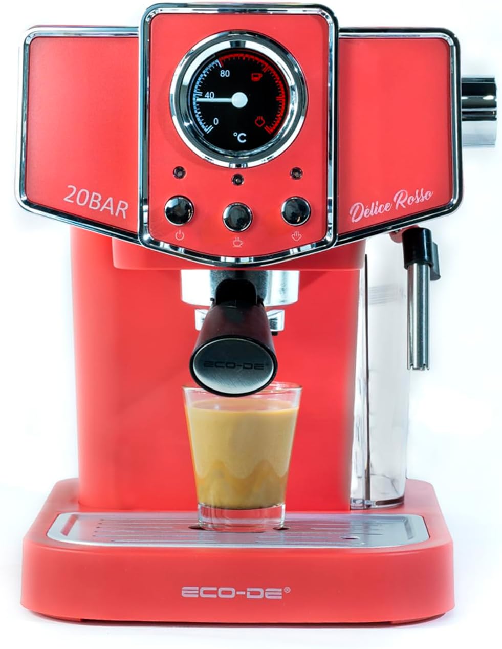 ECO-DE machine à café, 1,5 litres – Rouge | ECODE Cafetière espresso Delice Rosso, Cafetiere avec Mousseur de Lait