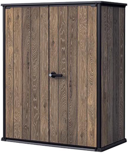 Keter Outillage de jardin, 140 x 73,6 x 170,4 cm – 1400 L | Noix/Noir, Porte-Outils d'extérieur Vertical Walnut