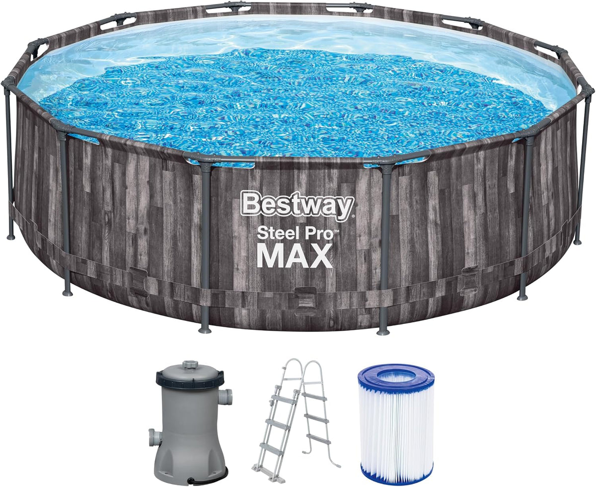 Structures pour piscines Bestway | 366 cm, 100 cm – Gris Foncé/Bleu | Steel Pro Max Piscine Hors Sol Ronde - x x - Gris foncé