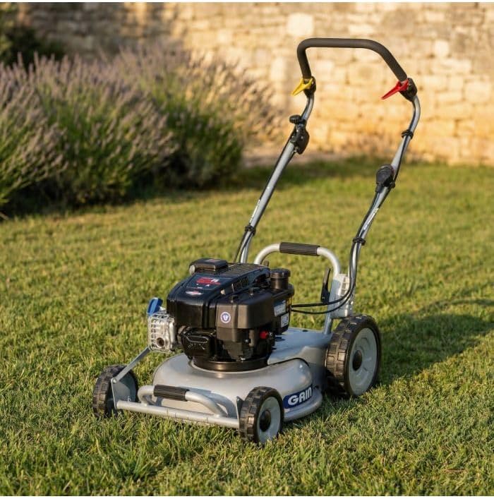 Tondeuses et tracteurs GRIN – 46 cm | 190 cm, Noir/Gris – Tondeuse Thermique tractée ³ | Mulching amélioré, démarrage électrique - PM46A-INSTART