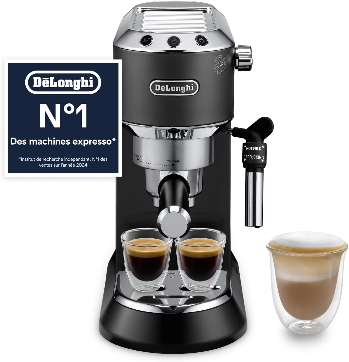 machine à café De'Longhi – cafetière | 15 cm, Noir/Argent – Dedica Style - Perfetto Machine à Expresso Compacte