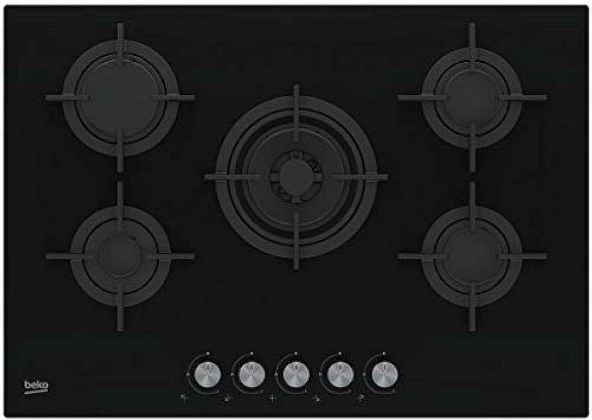 table de cuisson Beko, plaque de cuisson – 75CM | Noir, 5 FOYERS GAZ LARGEUR VERRE