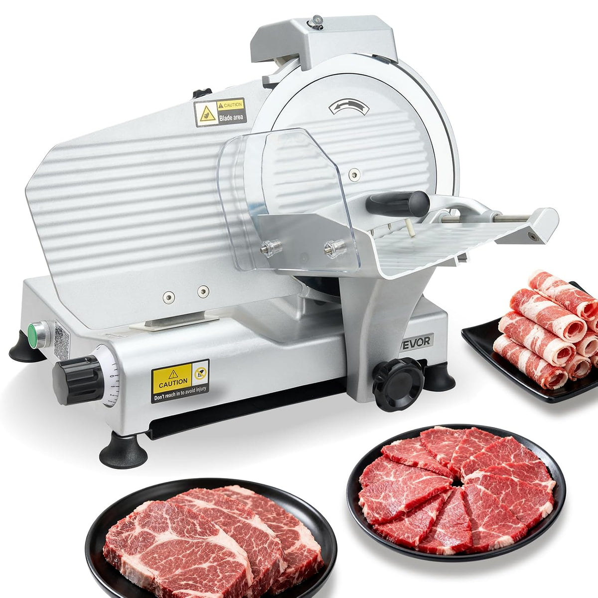 trancheuse électrique VEVOR | 320 W, 250 mm – 450 tr/min | 10 mm, Argent – Coupe Viande avec Lame Tranchante | Vitesse de Coupe