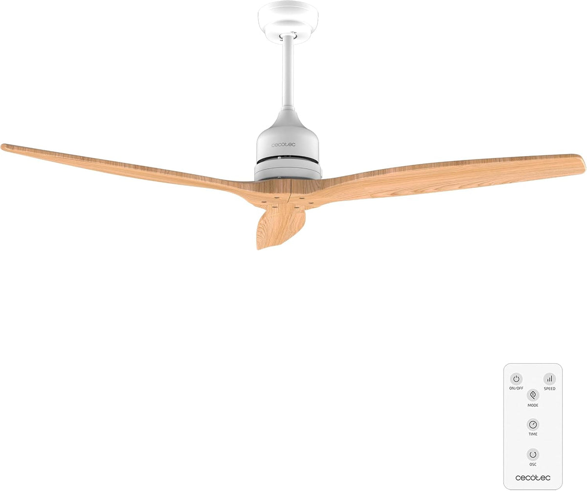Ventilateurs de plafond Cecotec | 40 W, 132 cm – 25 cm | Blanc/Bois Clair, Ventilateur de Plafond EnergySilence Aero 5270 LightWood