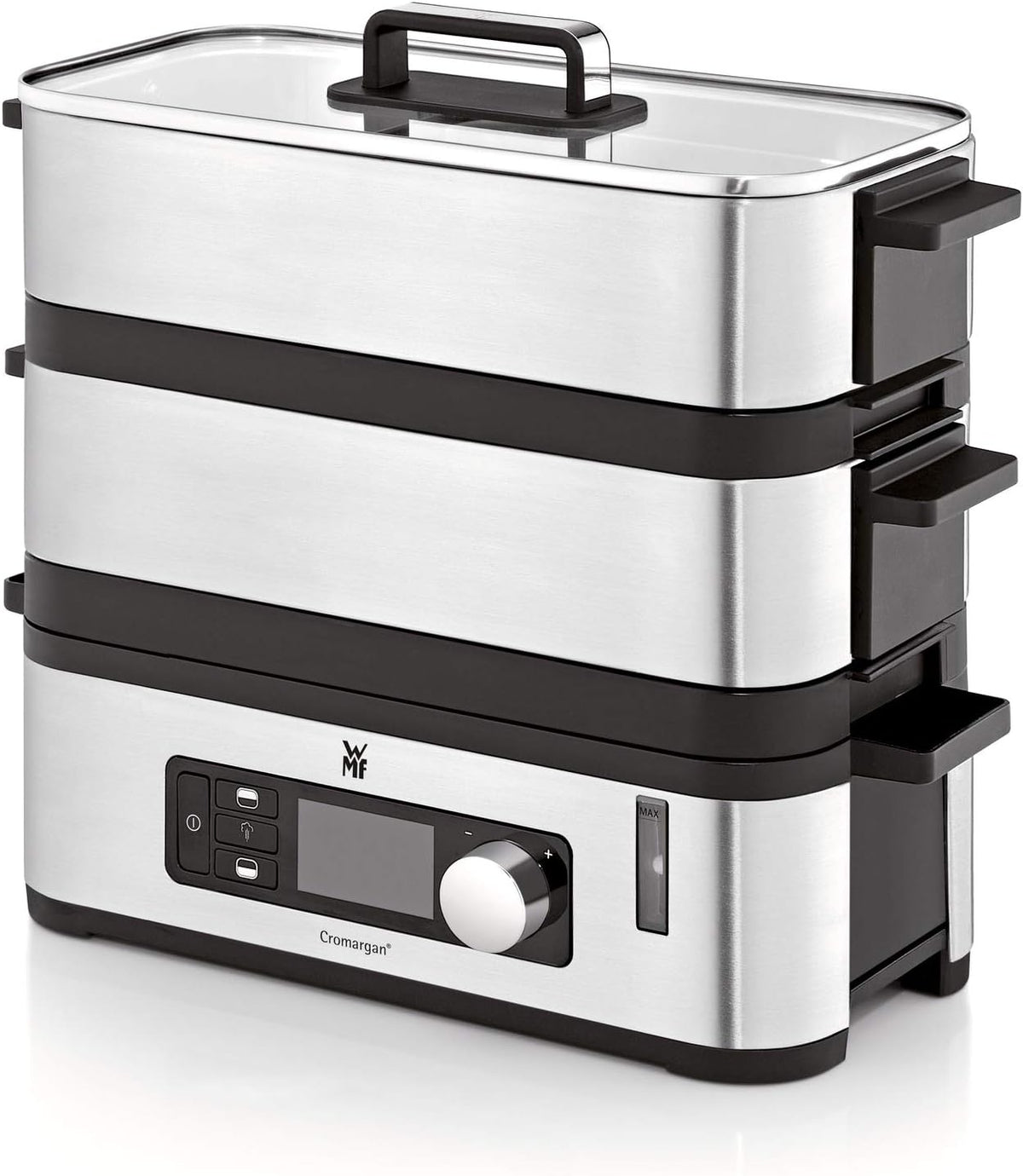 Cuiseurs vapeurs électriques WMF | 900 Watt, Cromargan acier inoxydable/plastique – argent/noir | 415090011 Vitalis E Cuit-vapeur
