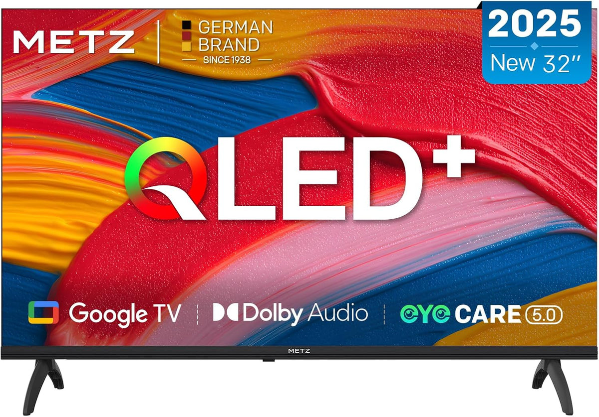 Metz téléviseur, 32 Pouces – 80 cm | Noir, QLED TV ( ) Smart LED Television Google Tele HDR 10 Dolby Audio Bluetooth 5