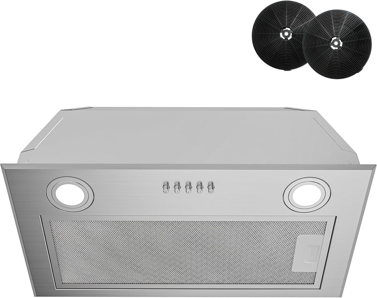 FIREGAS hotte aspirante, 52 cm – 590 m | Argent, Encastrable Inox – Débit d'Air Puissant ³/h | 2 Eclairage à LED