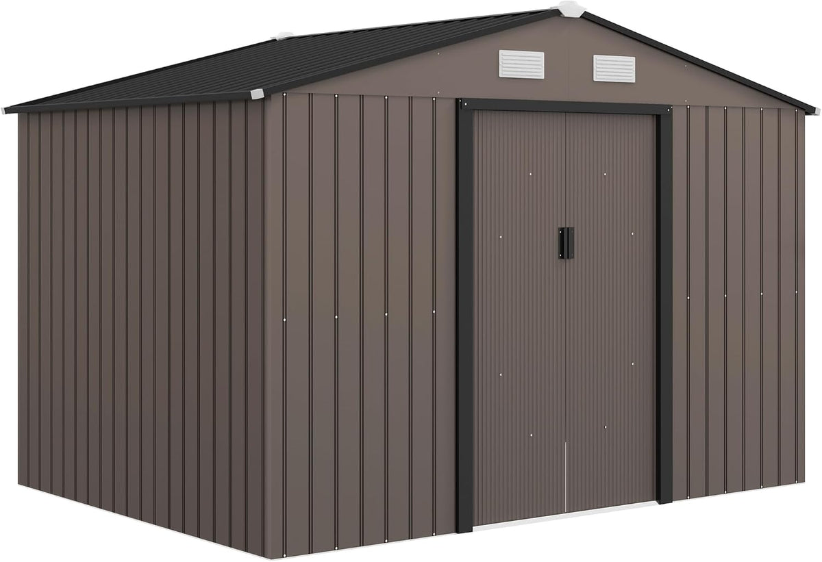 Abris de jardin Outsunny – 5,4 m | 277 x 195 x 192 cm, Marron/Noir – Abri de jardin en acier galvanisé XXL ² avec kit de fondation
