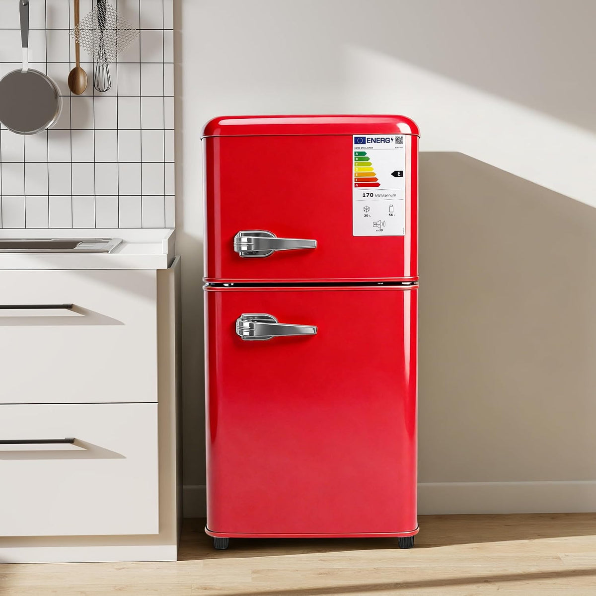 réfrigérateur Sweiko – frigo | 45 dB, 86 litres – 56 litres | 30 litres, Rouge – à deux portes ( ) | compartiment + compartiment congélateur