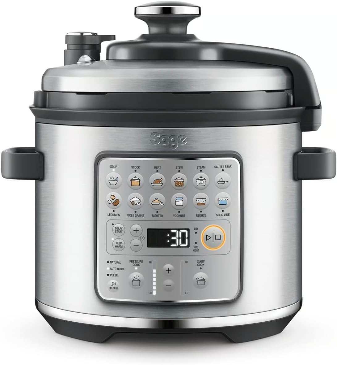Autocuiseurs Sage – Argent/Noir | The Fast Slow Go - Autocuiseur, mijoteuse – sauteuse | Acier Inoxydable Brossé