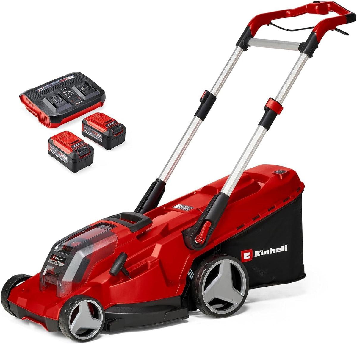 tondeuse à gazon Einhell | 36 V, 42 cm – 50 L | 5,2 Ah, Rouge/Noir/Argent – Professional sans Fil RASARRO 36/42 Kit Power X-Change (