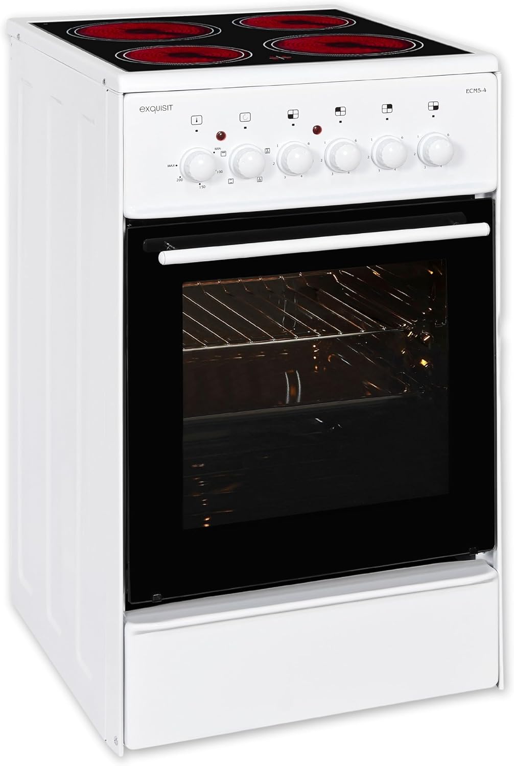 Exquisit Cuisinières, 46 l – Blanc/Noir | Plaque avec zone à induction, Verre-céramique)