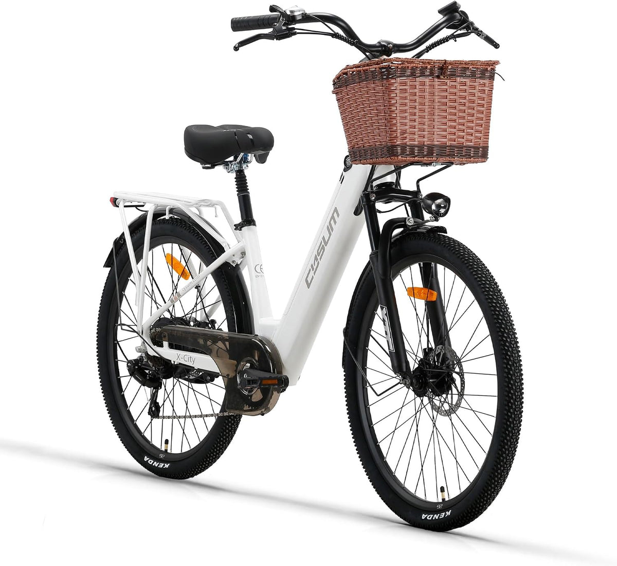 Vélos électriques cysum – 48 V | 10.4 Ah, 250 W – Blanc/Noir/Marron | X-City Vélo Électrique Homme Femme, 26' vélo électrique Urbain avec Batterie