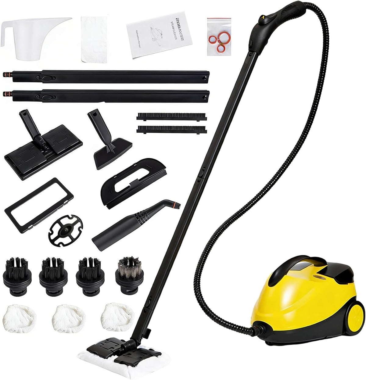 nettoyeur vapeur TECKZOON – 2000 W | 4 bar, 1,5 L – Jaune/Noir | avec 23 accessoires, pression vapeur réglable jusqu'à sur la poignée