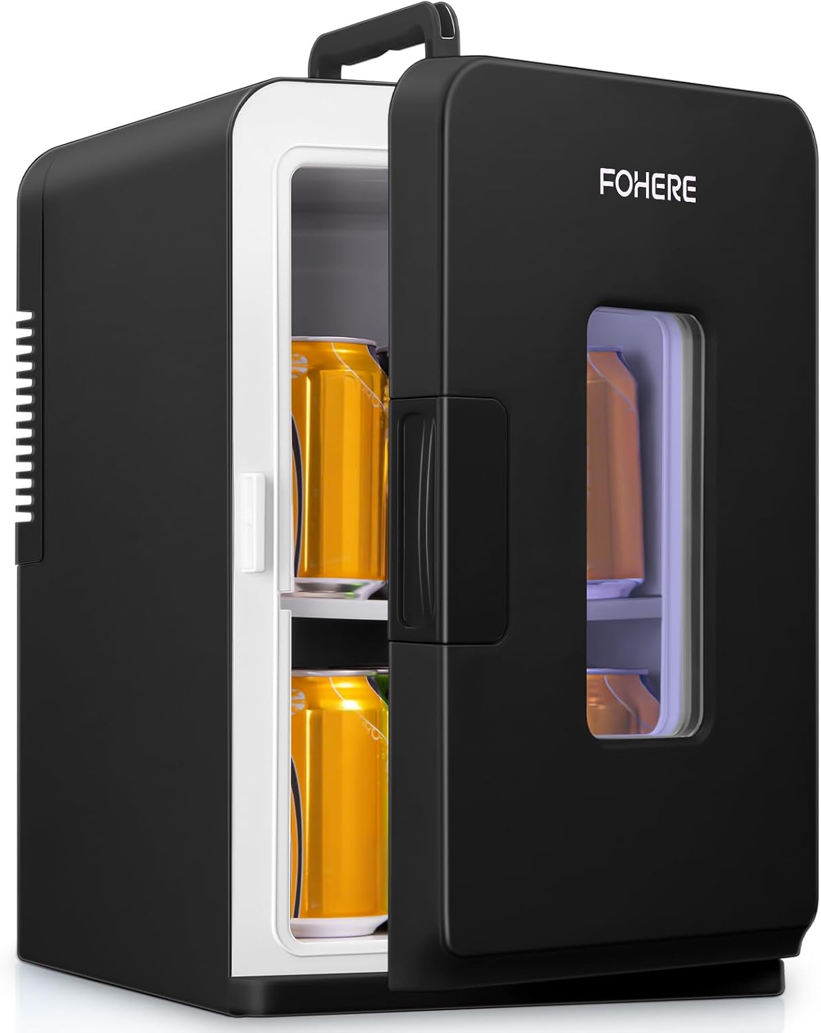 FOHERE mini réfrigérateur, 15 L – 240 V | 12 V, Noir – Mini Frigo de Chambre /21 Canettes | Petit Frigo Portable