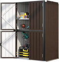 armoire YODOLLA | 76 x 55 x 178 CM, Brun/Blanc – de Rangement | Abri de Jardin Métal à 3 Niveaux & 4 Portes, Stockage d'Outils