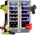 réfrigérateur KLARSTEIN | frigo, 126 L – 2 x 5 | Noir/Argent, Vinovilla Duo42 – Cave à vin | à boissons, layettes en bois