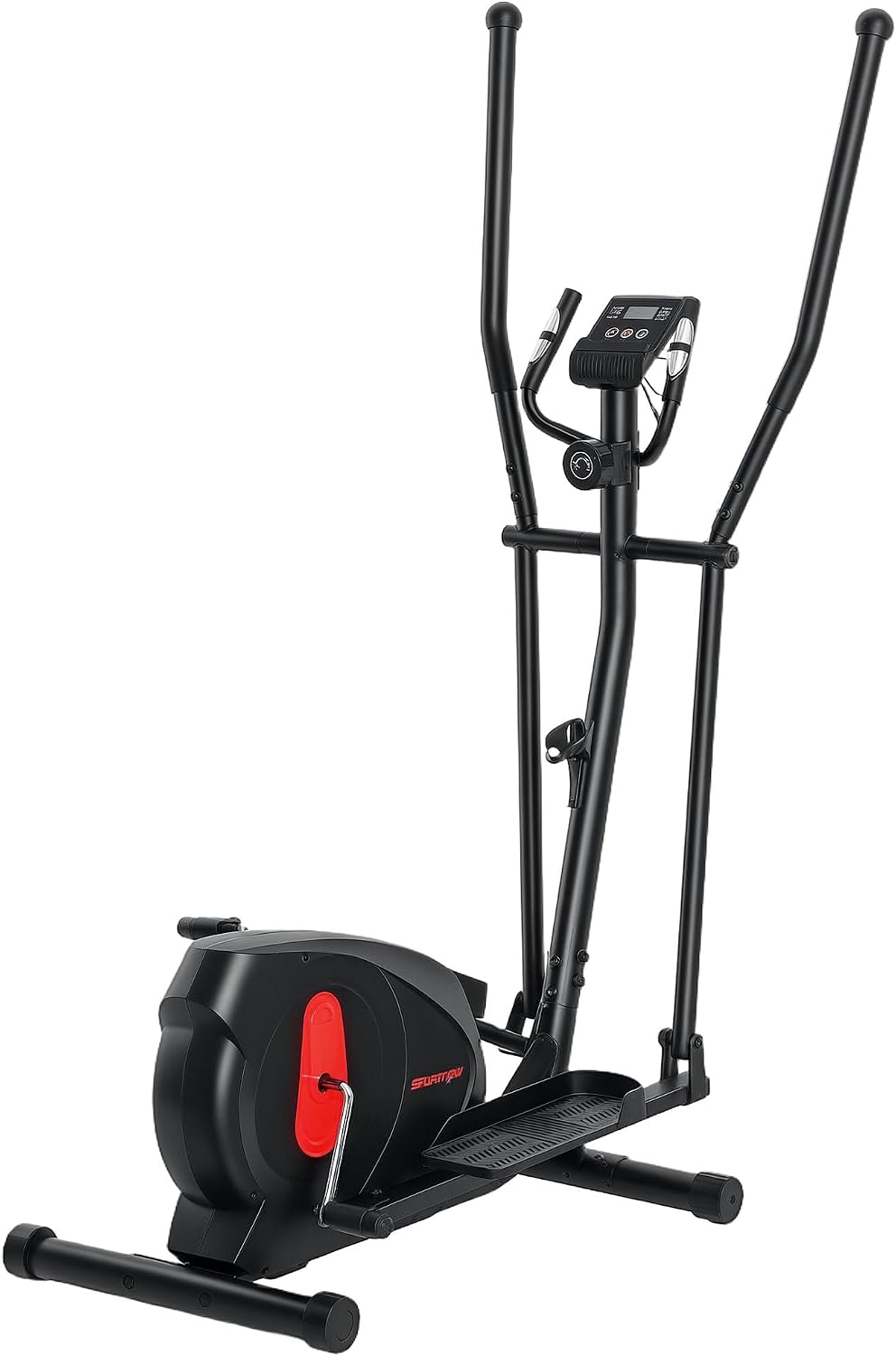 Cardio-training SPORTNOW | Noir/Rouge, Vélo elliptique pour la Maison Ultra Silencieux – capteur de pouls | Porte-Bouteille et roulettes