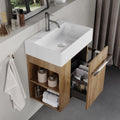 BRIDGE BENO Meubles-lavabos, 50 cm – Blanc/Chêne | Meuble De Salle De Bain De avec Lavabo en Céramique, Tiroir À Fermeture Douce
