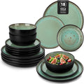 Services de table vancasso, Noir/Vert – AMBER Service Vaisselle 6 Personnes | Ensemble Assiettes de Table 18 Pièces en Grès - Assiettes Plates