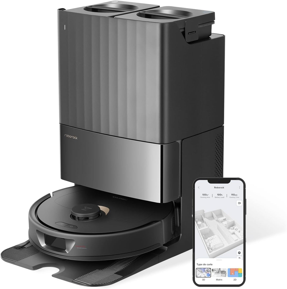 robot aspirateur roborock – aspirateur robot | Noir, Qrevo Laveur avec Station – Fonctions automatiques Vidage | Nettoyage de la Station