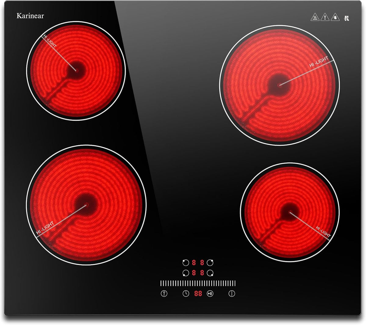 table de cuisson Karinear | plaque de cuisson, 60 cm – 6000 W | 220 V, 240 V – Noir/Rouge | Plaque Vitroceramique 4 Feux Encastrable