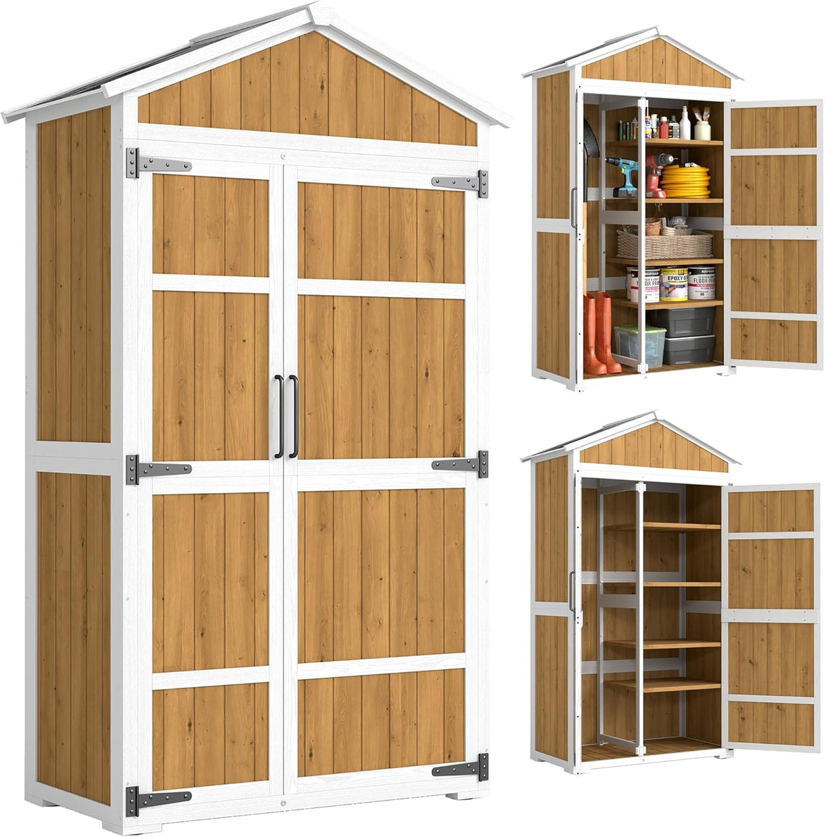 armoire Outsunny – 105x55x179 cm | Blanc/Naturel, Blanc et Naturel