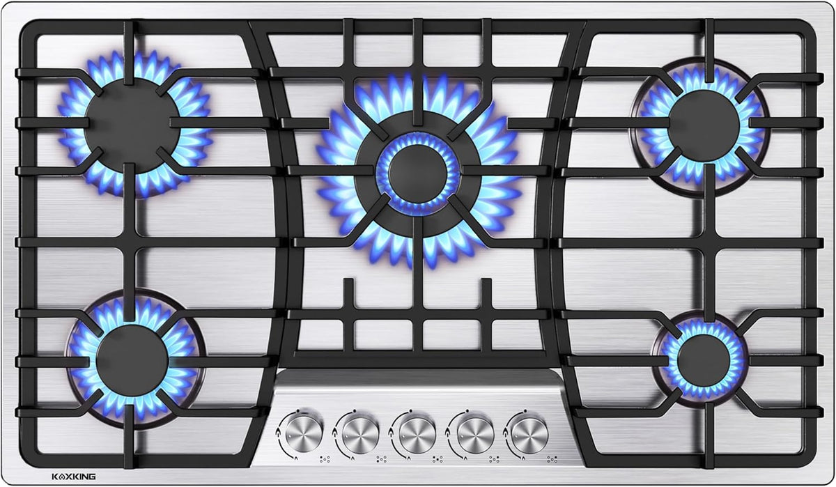 table de cuisson KOXKING – 91,4 cm | Argent, cuisinière à gaz intégrée avec 5 brûleurs – plaque de cuisson au propane avec protection thermocouple