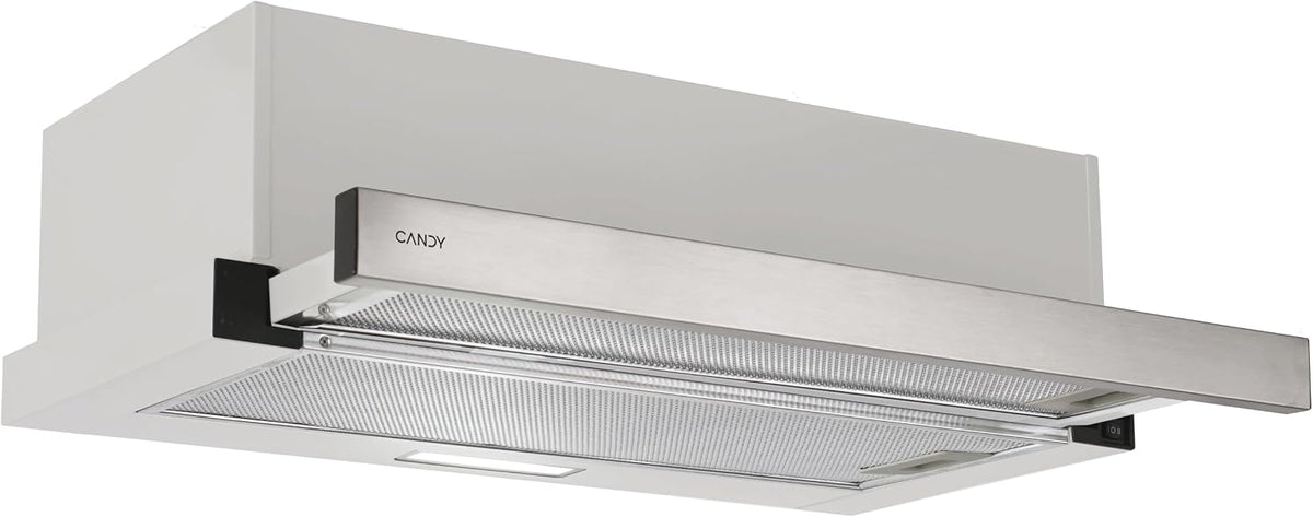 Candy Hottes aspirantes, 60 cm – 125 W | 60 dB, Acier Inoxydable/Blanc – CBT6130/3X Hotte télescopique | 2 niveaux de puissance