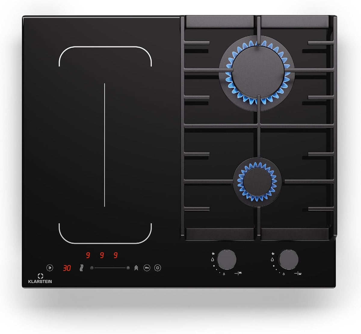 table de cuisson KLARSTEIN – plaque de cuisson | 7Kw, 58,5Cm – Noir | MultiChef 4 Plaque Induction Et Gaz - 4 Zones, 2 Gaz & 2 Induction