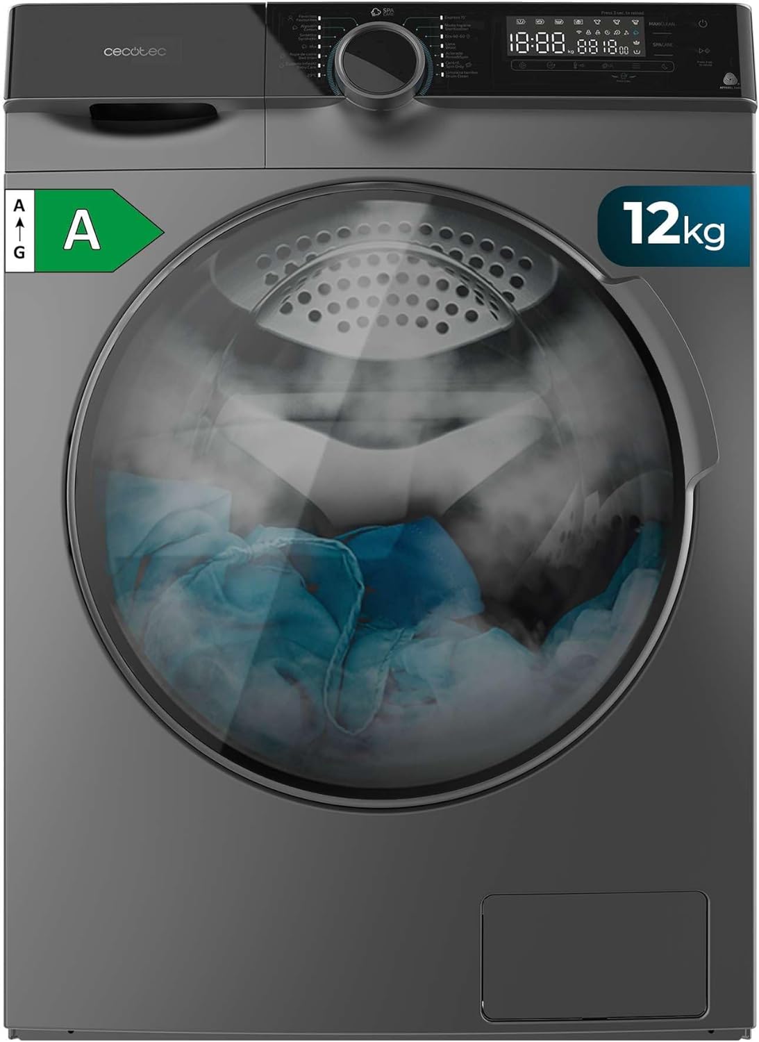 lave-linge Cecotec | machine à laver, 12 kg – 1400 tr/min | 2000 W, Gris – Chargement Frontal Bolero DressCode 121000 Steel. max réglables