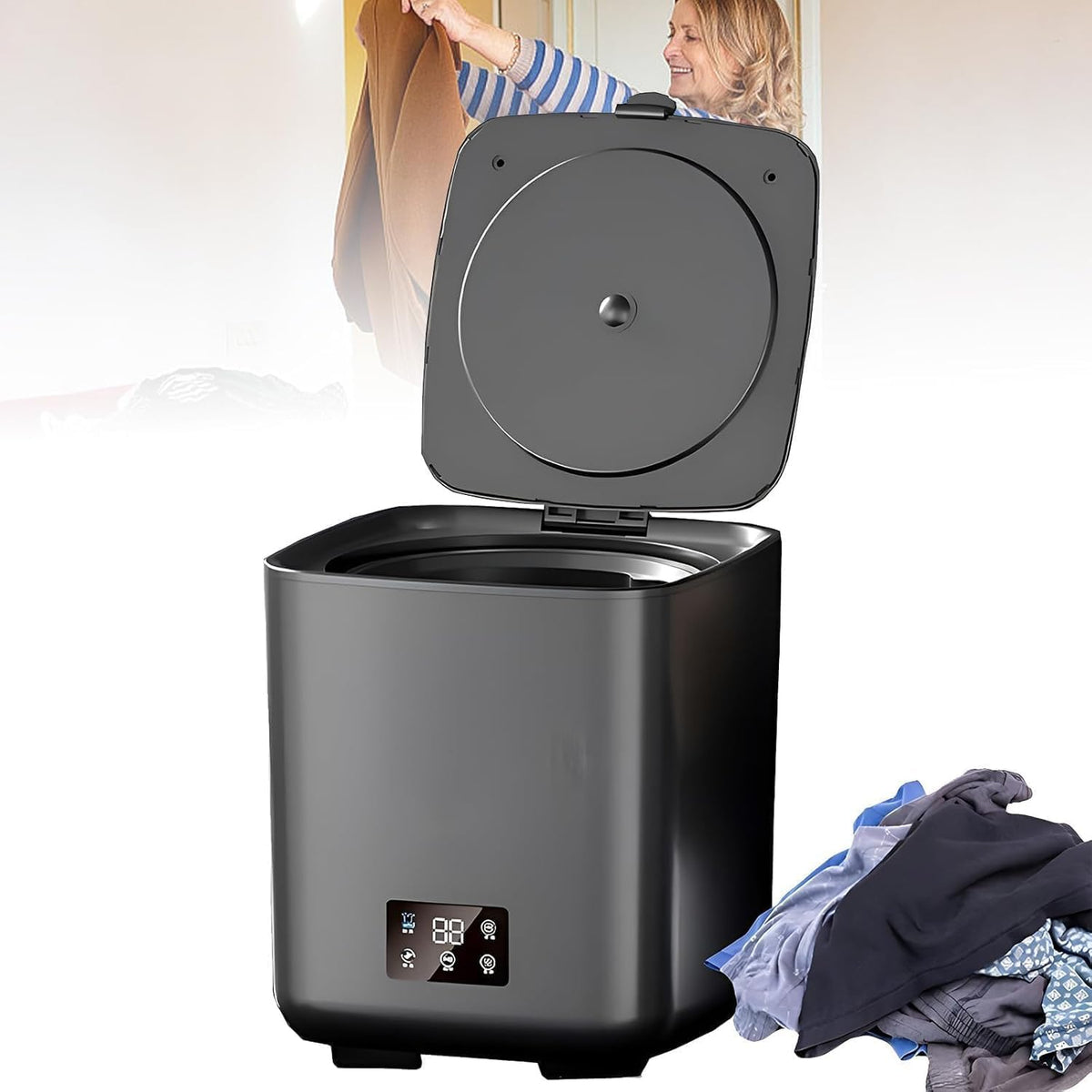 lave-linge | Noir, Machine à laver portable – Rondelle compacte entièrement automatique avec tuyau de vidange