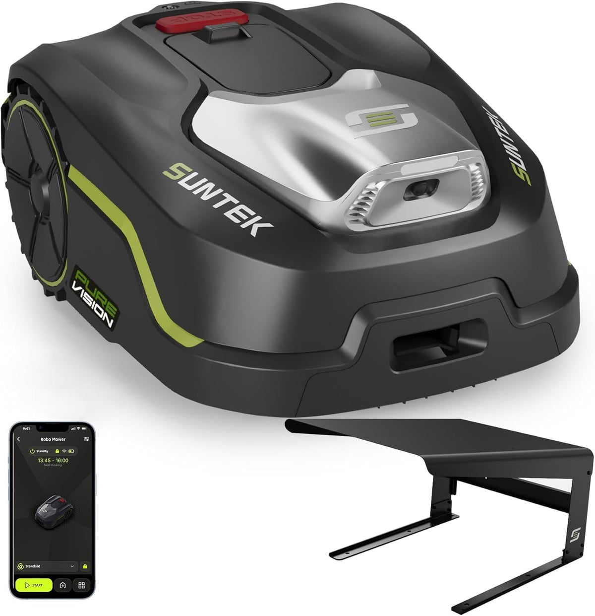 Tondeuses et tracteurs SUNTEK – 600 m | Noir/Argent/Vert, Robot Tondeuse sans Fil Périphérique - Robot Tondeuse IA + Vision pour ²