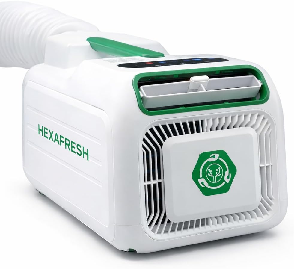climatiseur HEXAFRESH | 4800 BTU, 400 W – 600 W | Blanc/Vert, HEXAPRO+ Ultra Portable Écologique – Chauffage | Refroidissement Turbo