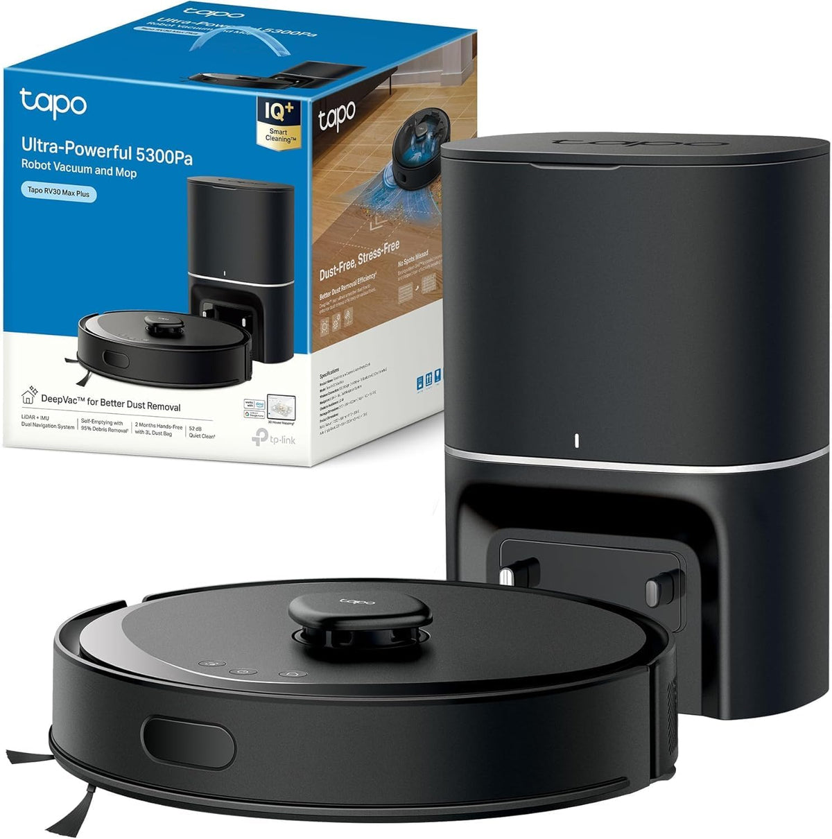 robot aspirateur Tapo – Noir | Aspirateur Robot Laveur 4 en 1 RV30Max Plus Vidage Automatique, Silencieux et Fin