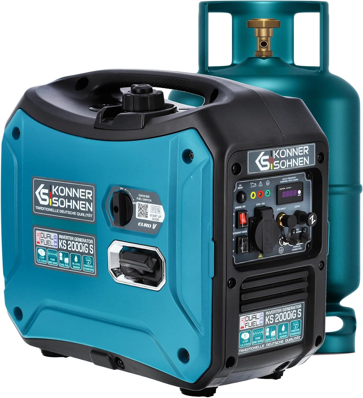 K&S Könner&Söhnen groupe électrogène, 2000 W – 1x16 | 230 V, Bleu/Noir – Générateur inverter à gaz/essence Könner & Söhnen KS 2000iG S