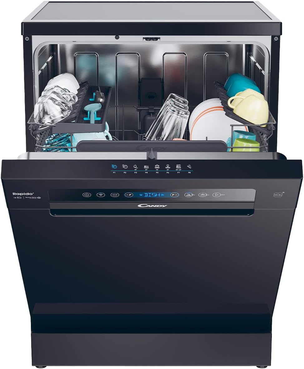 Lave-vaisselles standards Candy | 60 x 85 x 60 cm, Noir – Wash & Dry 35 min | Ouverture Automatique, Contrôle à Distance - - - Modèle CF 5C6F0B
