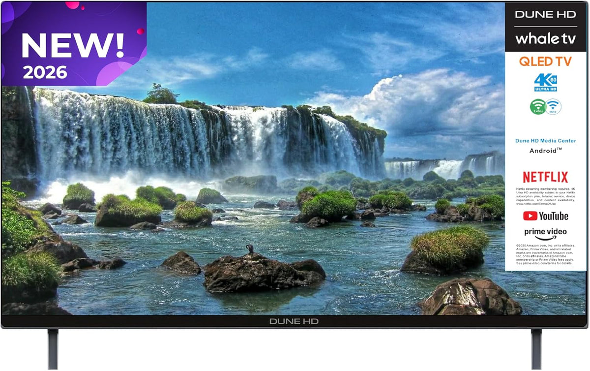 téléviseur Dune HD – Noir | Smart TV 55' (2026), QLED 4K UHD Quantum Dots – HDR10 HLG | Whale OS Android, Trois Tuners DVB-T/T2/S/S2/C + TV analogique