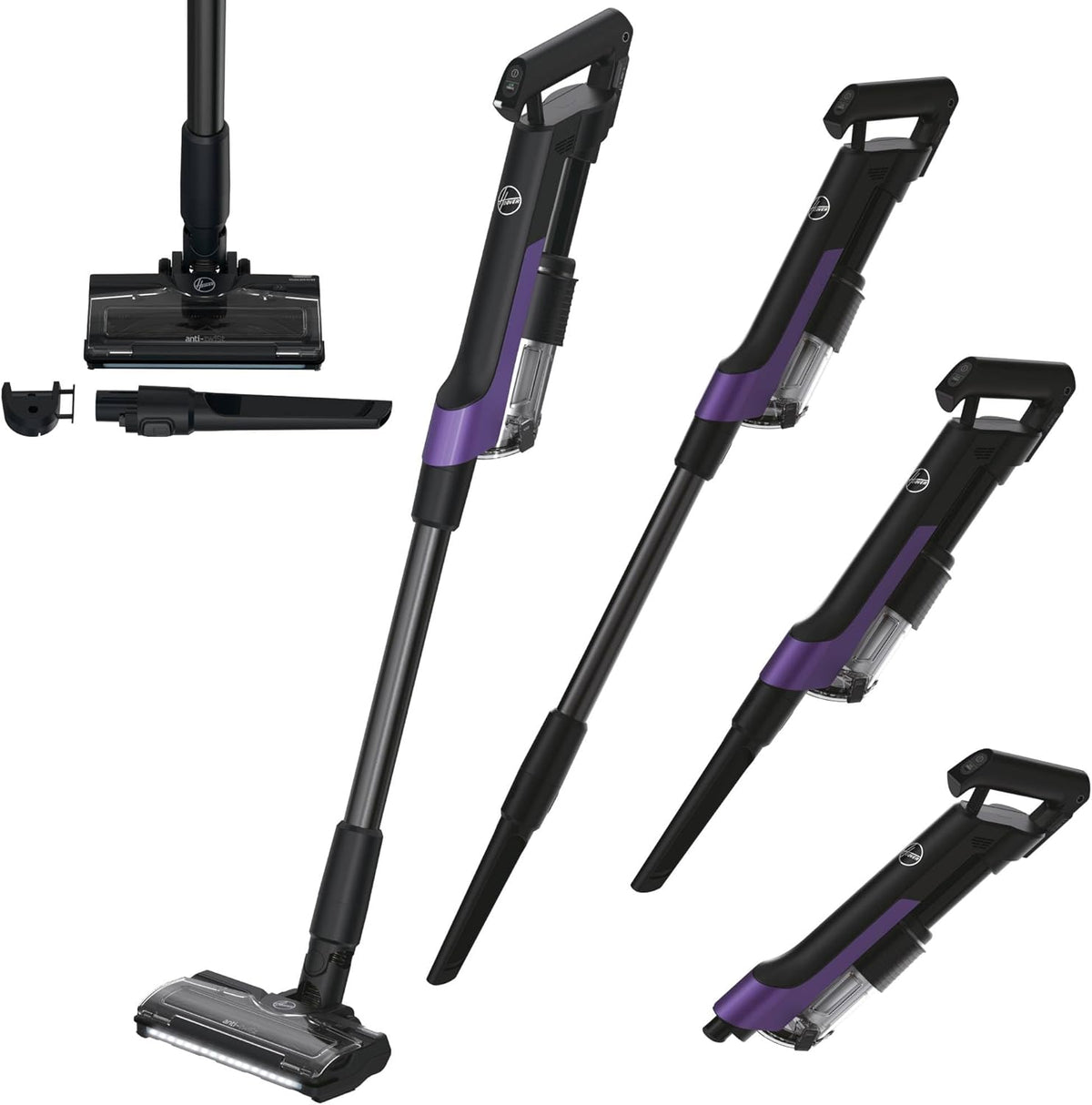 aspirateur balai sans fil Hoover – aspirateur sans fil | 165 W, Noir/Violet – HF2 Puissant Ultraléger & Compact | Brosse Anti-emmêlement