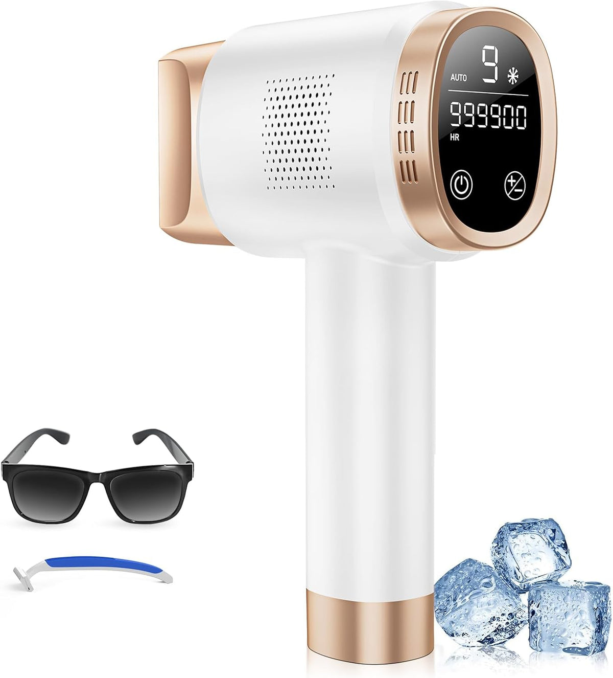 Beauris épilateur à lumière pulsée, Blanc/Doré – Épilateur Lumière Pulsée 21J avec Système de Refroidissement à 8 °C