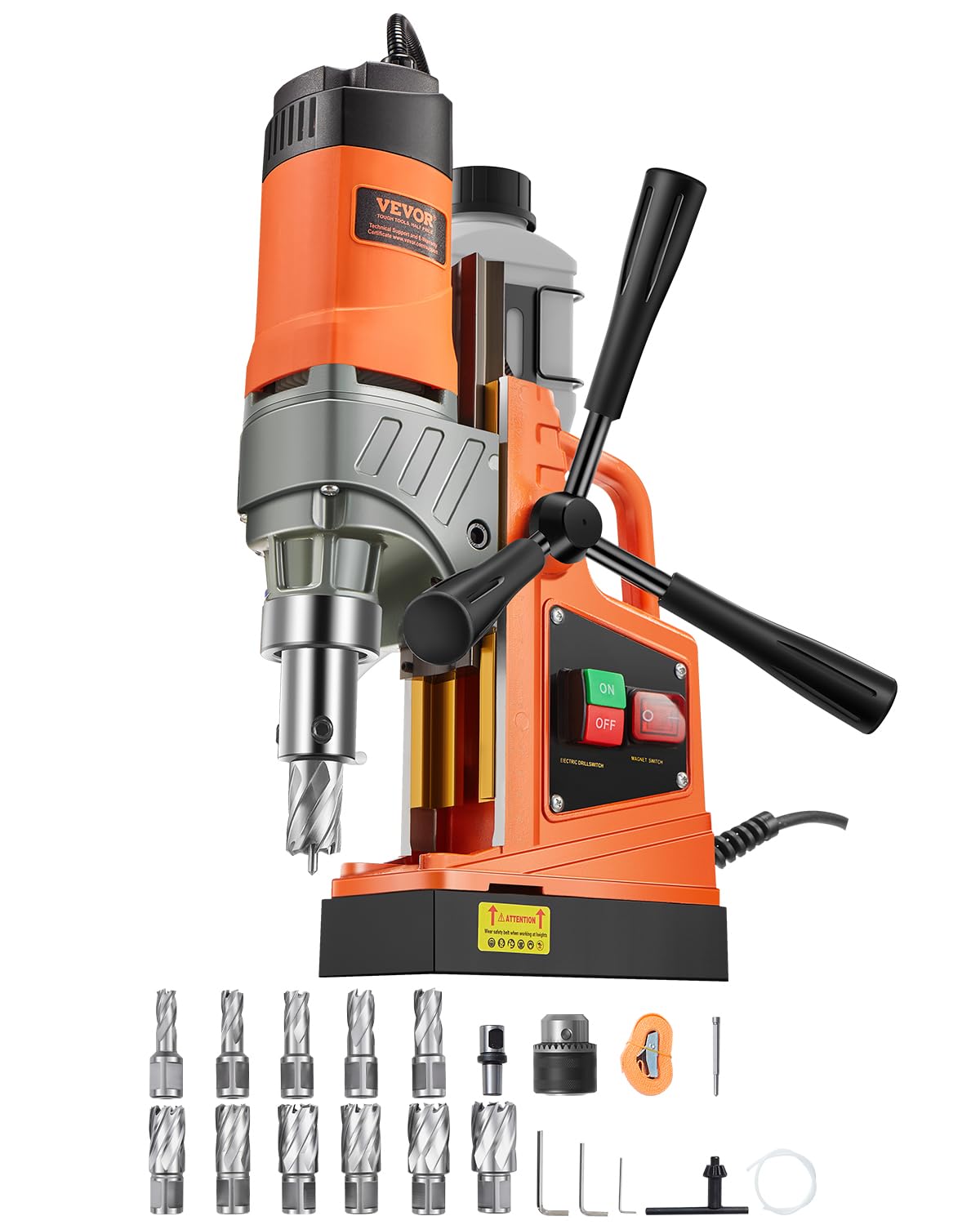 Outillage électroportatif VEVOR – 1450 W | 850 tr/min, 40 mm – 50 mm | Orange/Noir/Gris, Perceuse Magnétique – Perceuse à Colonne Portable