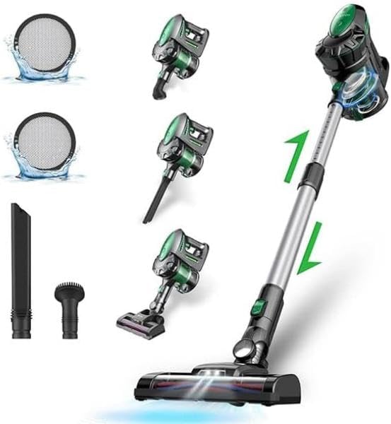 Vactidy aspirateur balai sans fil, aspirateur sans fil – Noir/Argent/Vert | 1.2 liters