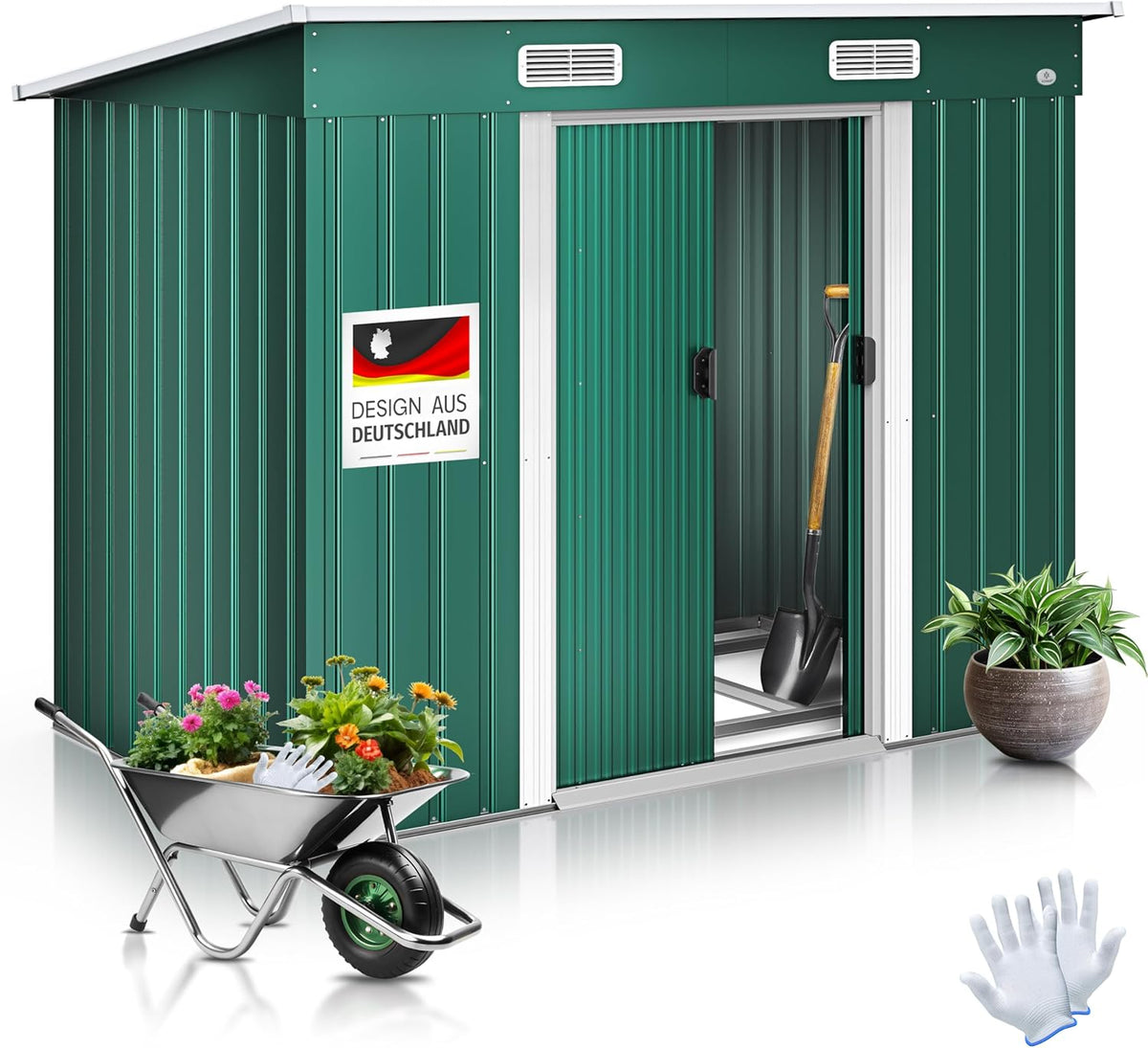 KESSER Abris de jardin, 3,4 m – 196 x 122 x 180 cm | Vert/Blanc, Abri à appareils L en métal ³ avec Fondation