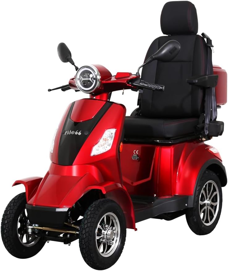 Glisse urbaine ride66 – Rouge/Noir | Scooter électrique 4 roues de mobilité pour senior et PMR, sécurité et stabilité